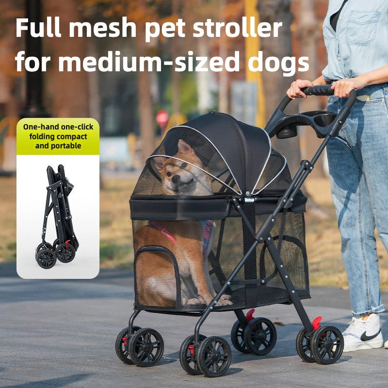 Breathable Pet Dog Cat Stroller Lightweight Folding  Portable Features Ventilated Design for Medium Dogs and Cats  Dog Carrier