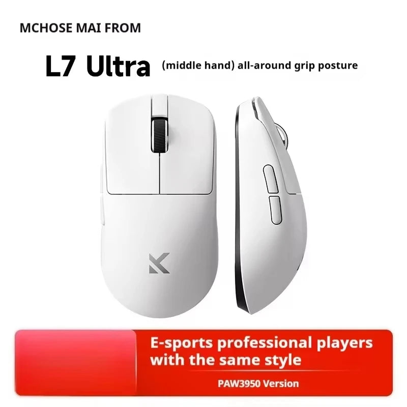 MCHOSE L7 Ultra Gaming Mouse 8K PAW3395 Portable Lightweight Rechargable 2.4G Wireless BT Tri-mode Mice Customized PC Gifts