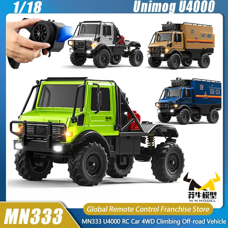 MN333 Unimog U4000 RC Car 1/18 4WD Light Metal Front Electric Remote Control Car Powerful Outdoor Climbing Off-road Vehicle Gift