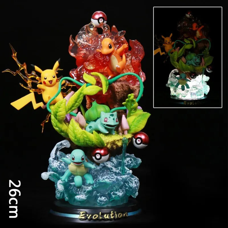 New Pokemon Evolution Mewtwo Figure Charizard Dragonite Blastoise Venusaur Gengar Led Light Anime Figurine Pvc Statue Model Gift