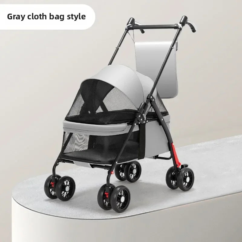 Small Pet Stroller 4 Wheels Light and Breathable Dogs Cats Dog Carrier Bearing  Pet Lightweight Foldable Cart Outdoor Trave