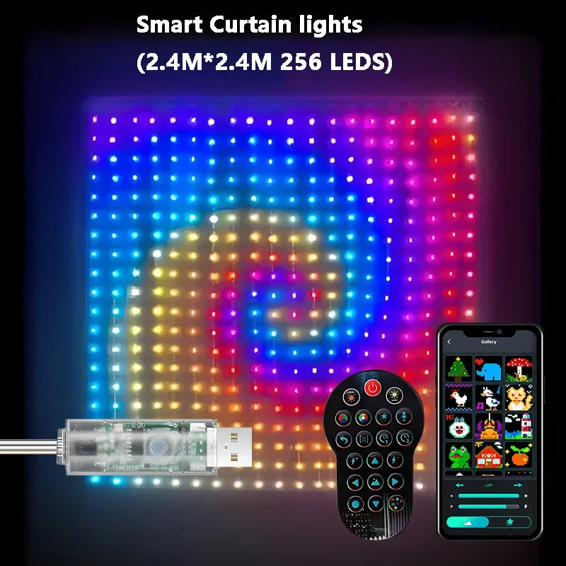 400LED 3.3x3.3ft Smart Curtain Lights RGBIC Window Fairy Light APP Control Remote Music Mode for Home Halloween Christmas Decor
