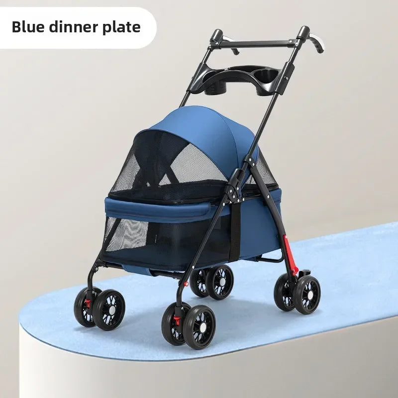 Small Pet Stroller 4 Wheels Light and Breathable Dogs Cats Dog Carrier Bearing  Pet Lightweight Foldable Cart Outdoor Trave