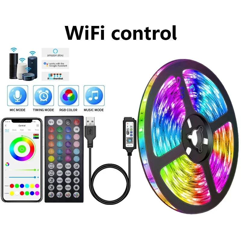 5V TV Backlight Led Strip Lights RGB 5050 Music Sync LED Rope Light 1M-30M Flexible Diode Lamp Tape for Room Decoration Lighting