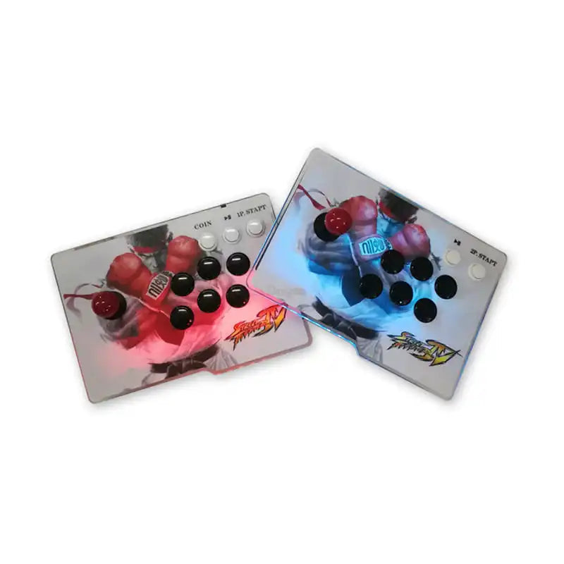 Two gaming controllers with cherry design on a white background