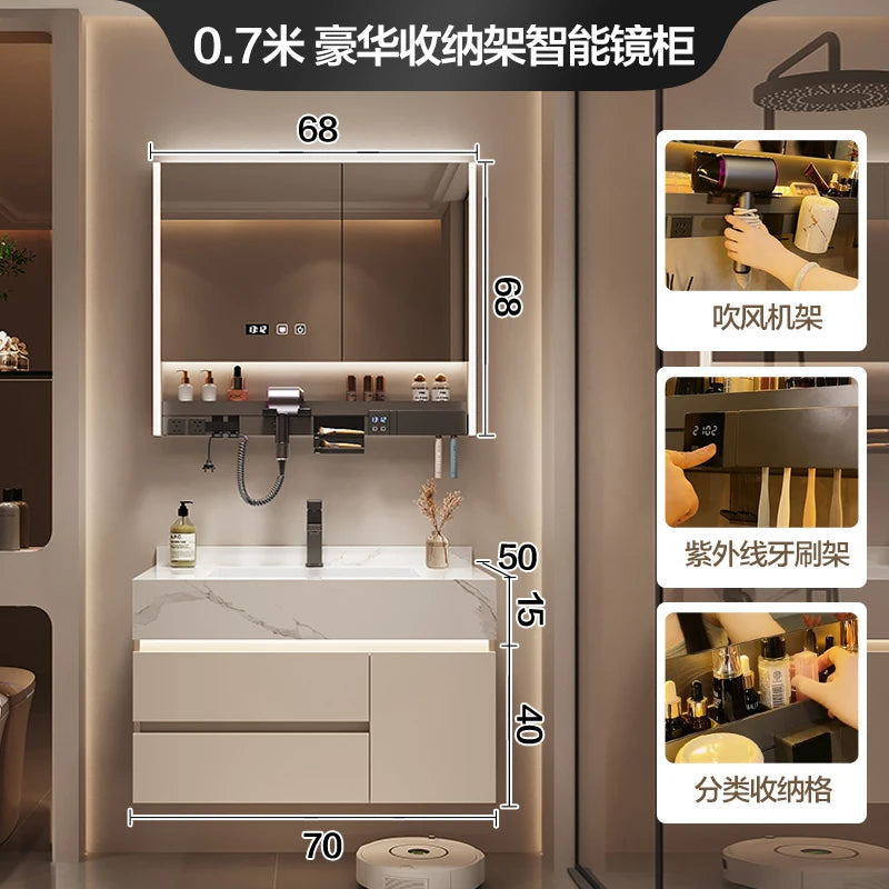 Simple Luxury Bathroom Vanities Washbasin Light Vanity White Bathroom Vanities Vintage Mirror Mobiletto Bagno Home Furniture