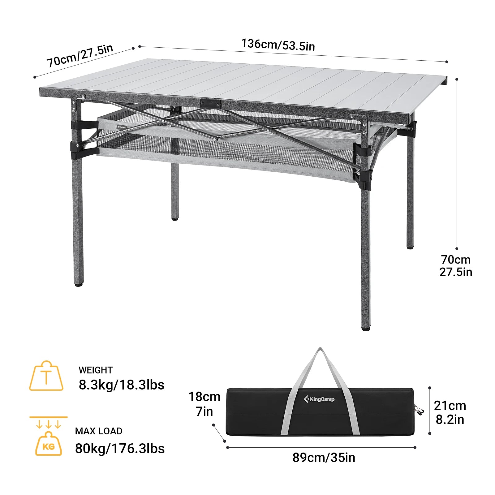 KingCamp Camping Table Folding Table, Outdoor Camping Picnic BBQ with Net Pocket, Aluminum Lightweight