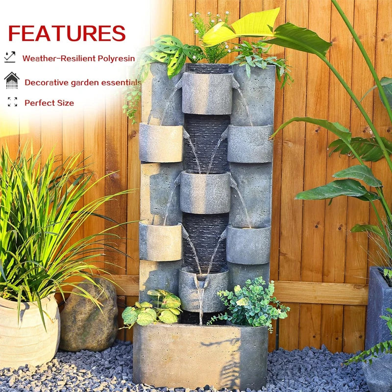 Garden Ornaments Outdoor Indoor Waterfall Floor-Standing Fountains with LED Lights for Yard Patio Backyard and Home Art Decor