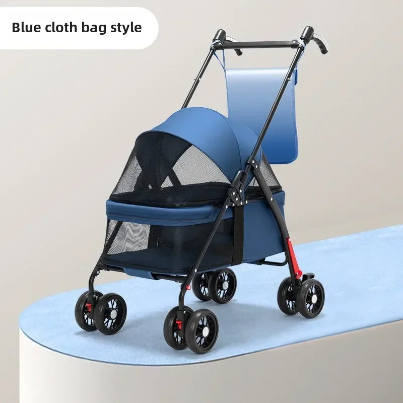 Small Pet Stroller 4 Wheels Light and Breathable Dogs Cats Dog Carrier Bearing  Pet Lightweight Foldable Cart Outdoor Trave