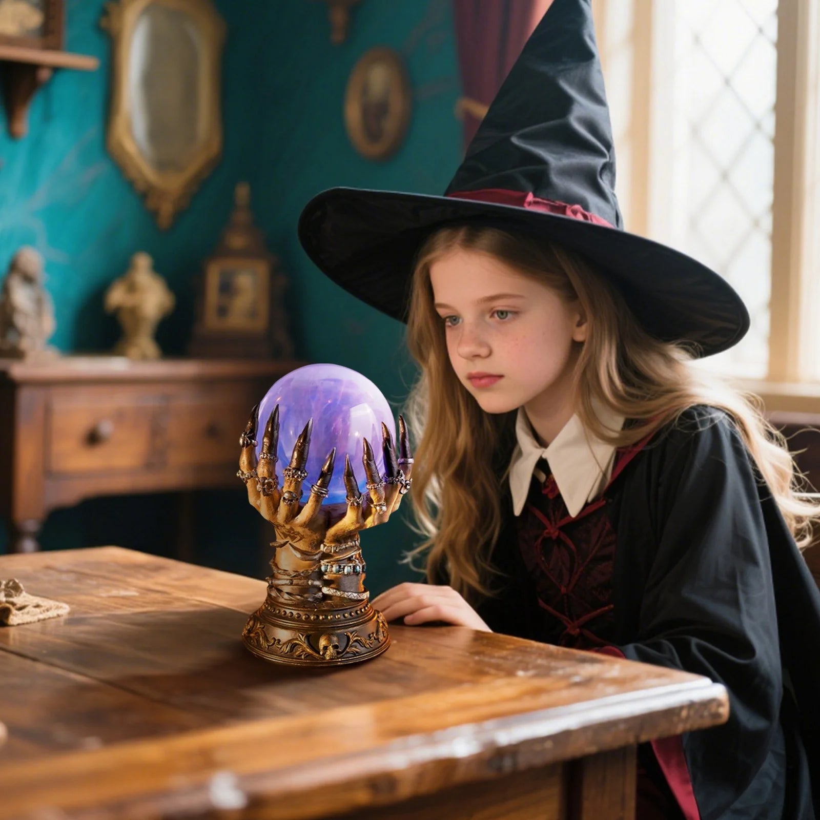 Glowing Deluxe Cellular Crystal Ball Luminous Magic Witch Hand Electrostatic Plasma Light Serve Skull Finger Halloween Decor