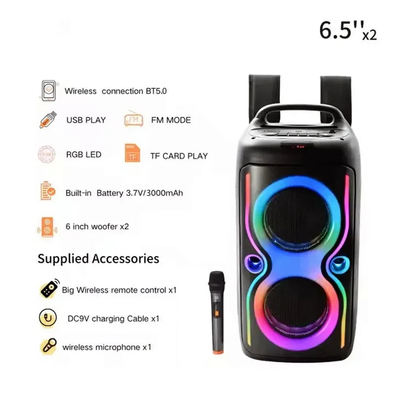 Professional Audio DJ Mixer Sound System 6.5 Inch Travel Backpack Active Speaker RGB Light Music Karaoke Subwoofer With Mic FM