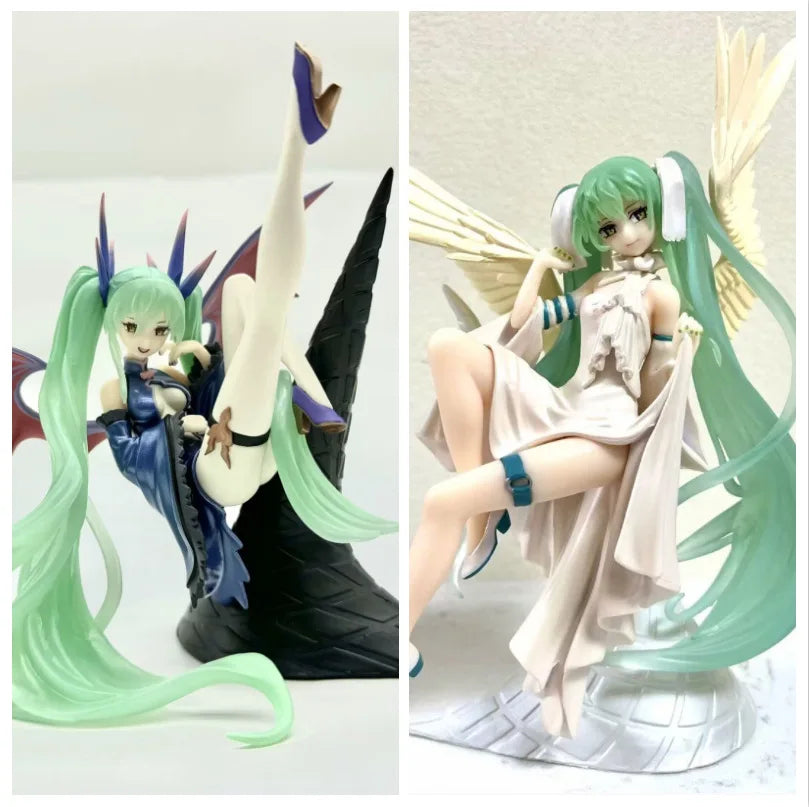 17cm Hatsune Miku Anime Figure Light And Dark Beautiful Angel Girl Action Figure PVC Collectible Model Doll Ornaments Toys Gifts