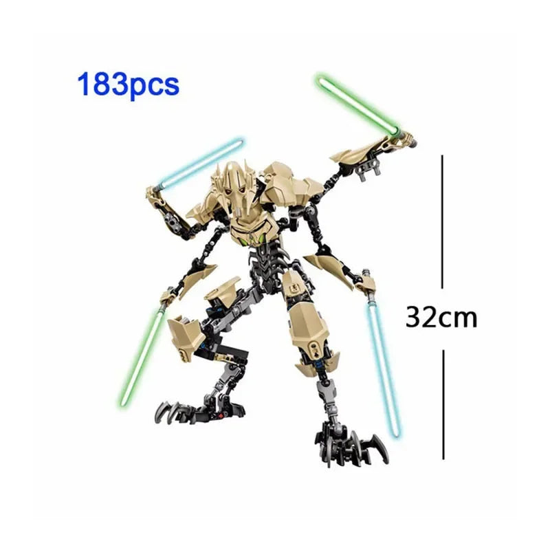 32cm KSZ714 Star Toy Anime General Robot Grievous with Lightsaber Hilt Combat Weapon Model Building Blocks Action Figure Gifts