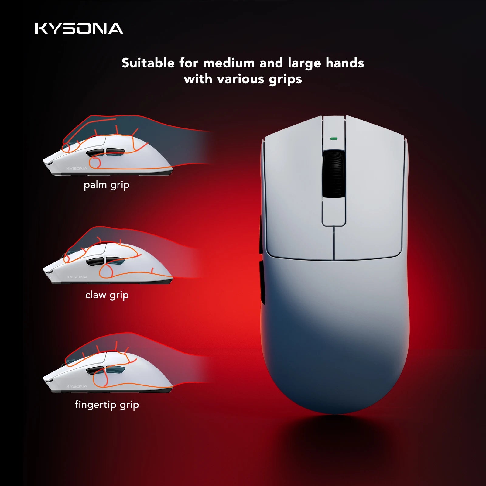 Kysona Jupiter Wireless Mouse PAW3395 Sensor 26000DPI Light Weight 49g 8khz Bluetooth Rechargeable Game Mouse For PC Laptop Gift