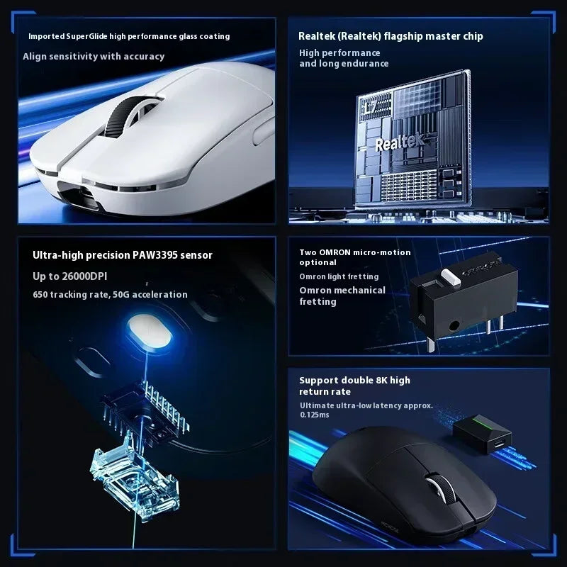 MCHOSE L7 Ultra Gaming Mouse 8K PAW3395 Portable Lightweight Rechargable 2.4G Wireless BT Tri-mode Mice Customized PC Gifts