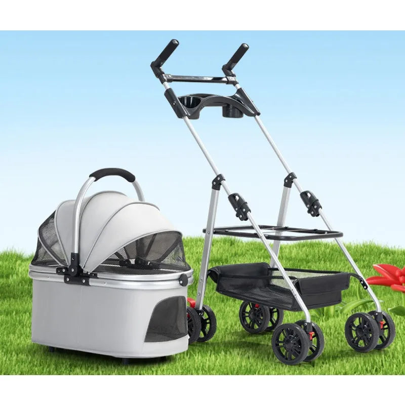 3-in-1 Pet Stroller for Medium Dogs Puppy Cat Stroller  with Detachable Carrier Pad Lightweight Foldable Aluminum Alloy Frame