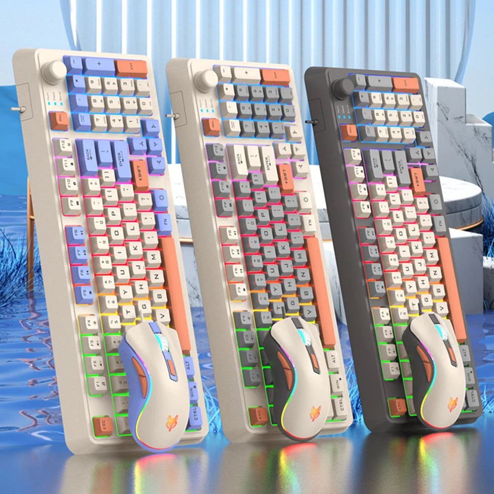 Mechanical Keyboard 94 Keys with Mouse Luminous Keyboard K82 Personalized Keypad for PC Laptop RGB Light Hot-Swappable Keyboard