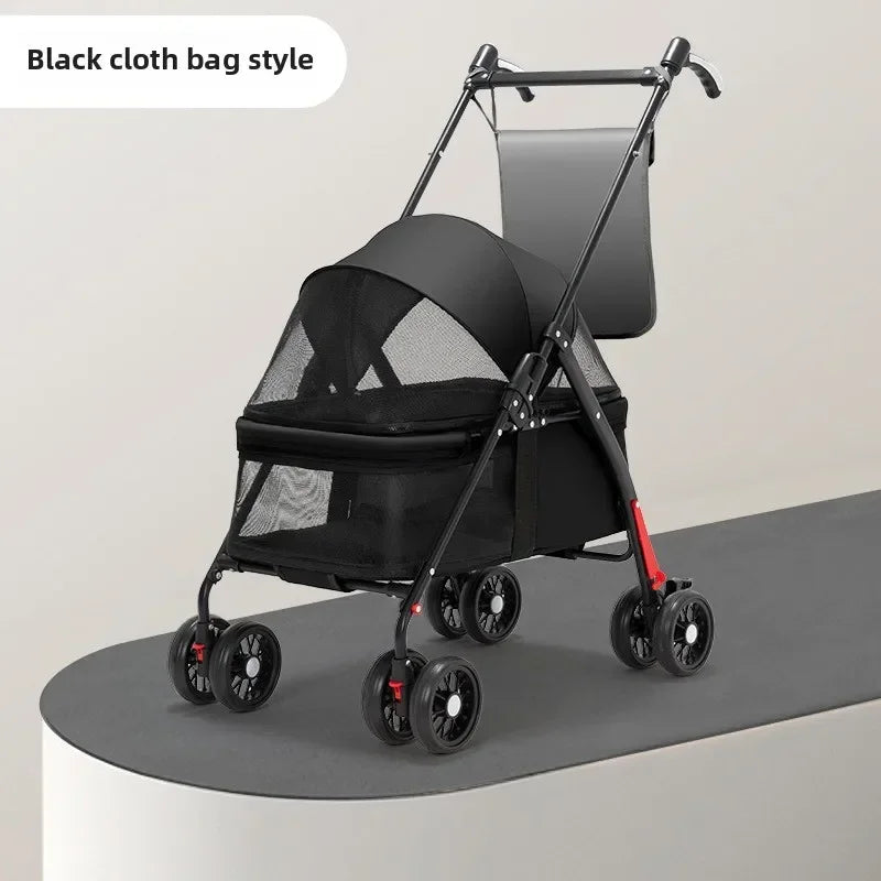 Small Pet Stroller 4 Wheels Light and Breathable Dogs Cats Dog Carrier Bearing  Pet Lightweight Foldable Cart Outdoor Trave