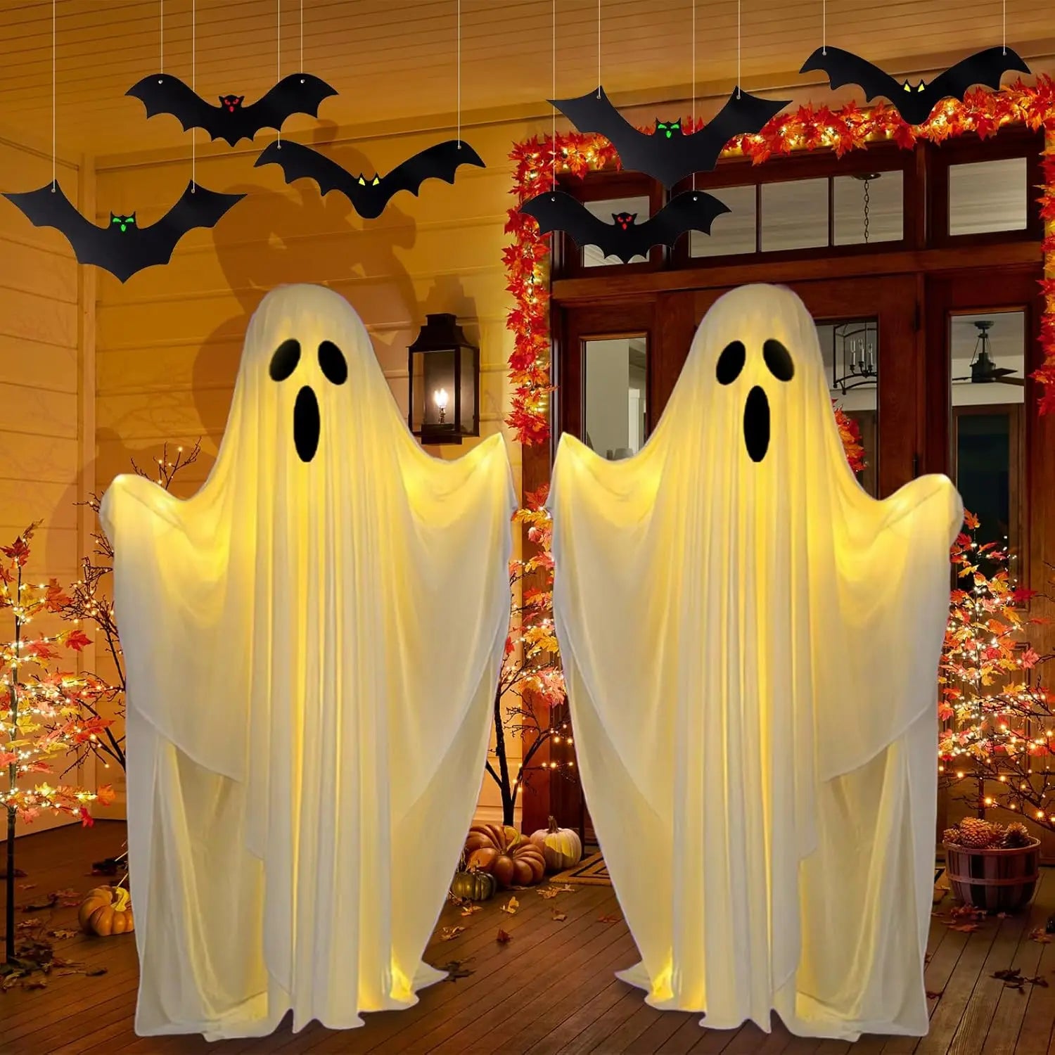 85/165CM Halloween Decorations Outdoor Spooky Light Up Ghosts Scary Standing Ghosts Decor for Front Door Porch Yard Home Party