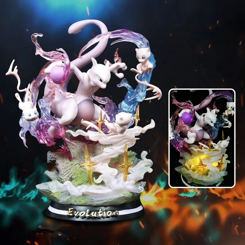 New Pokemon Evolution Mewtwo Figure Charizard Dragonite Blastoise Venusaur Gengar Led Light Anime Figurine Pvc Statue Model Gift