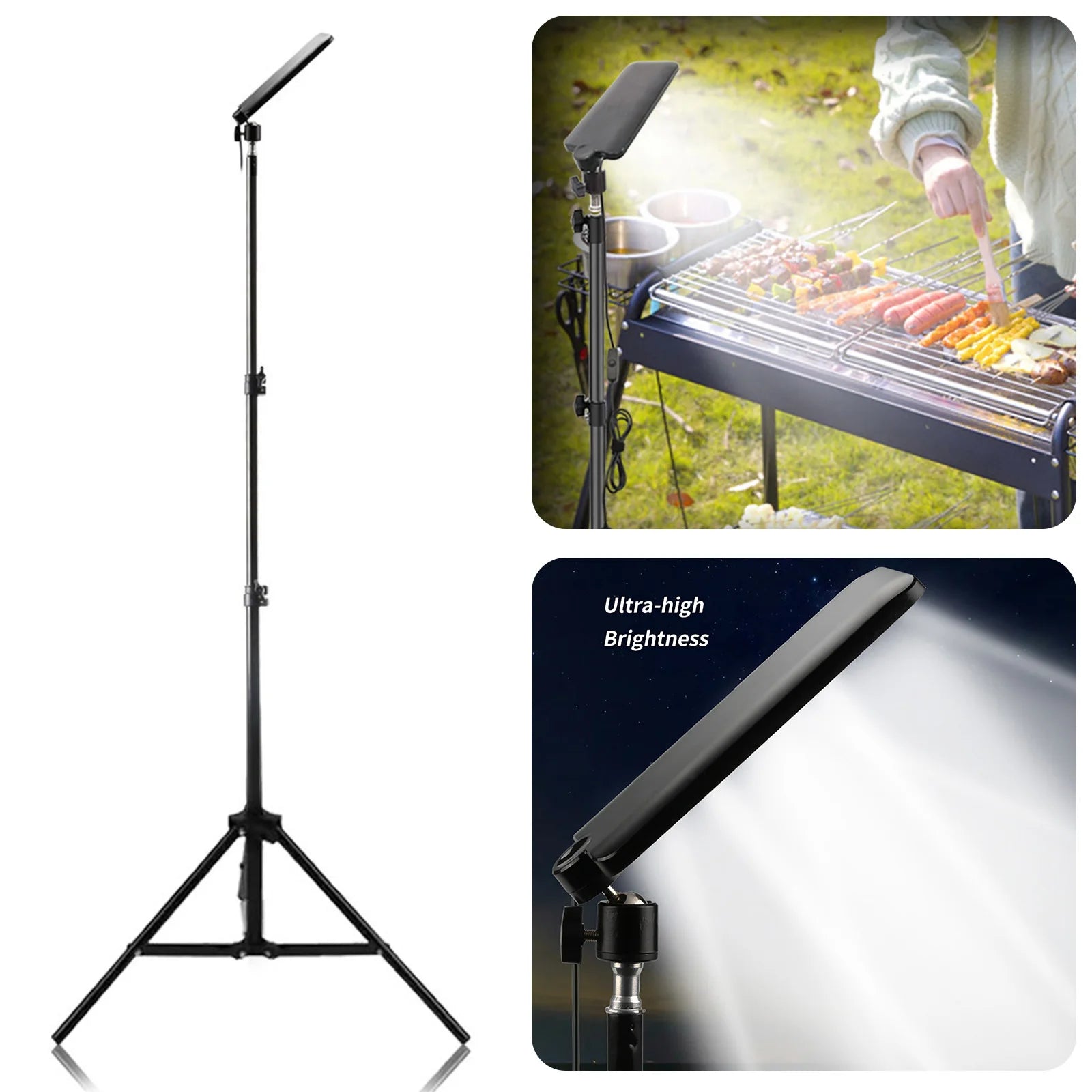 USB Rechargeable Work Light with Tripod Stand 18W Barbecue Lamp 1680 Lumen Night Fishing Lights for Camping Hiking Night Fishing