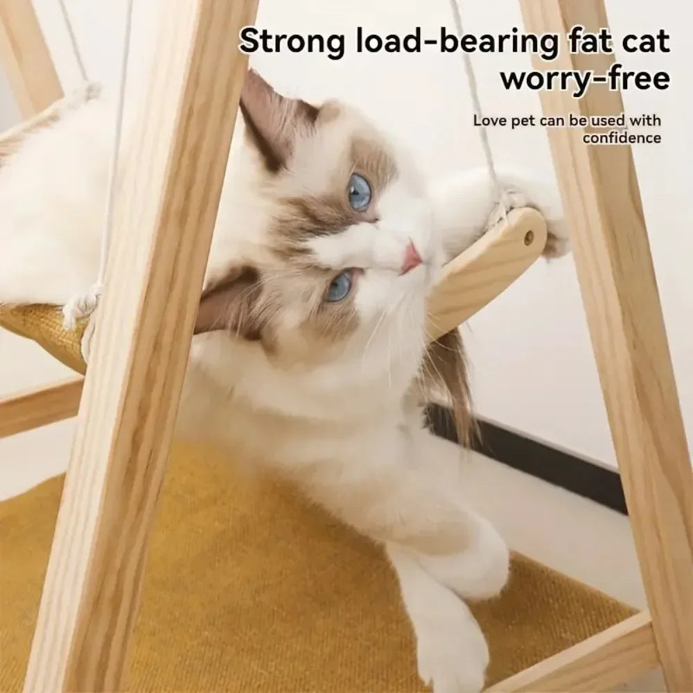 Dual-Layer Pet Hammock Light Cat Swing Simple and Large Capacity Wood Cats Nest Floor Type Comfortably Stable Cat Bed Indoor