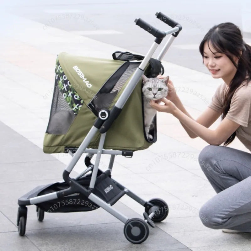 Portable pet stroller Ultra-light and easy to fold Large capacity pet stroller can accommodate two cats at the same time