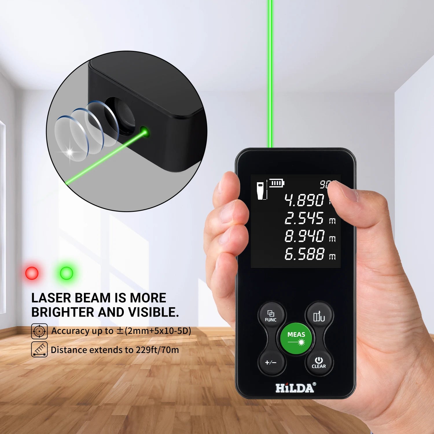 HILDA 50/100/120M Laser Rangefinder Red/Green Light Laser Distance Digital Tape Rechargeable and Measurable Angle Laser Measure