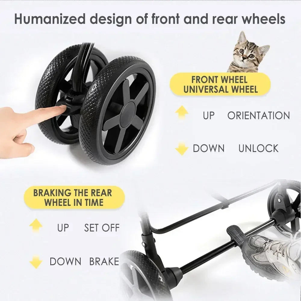 Outdoor Puppy Stroller Cat Dog Travel Breathable Pet Stroller Lightweight Folding Universal Wheels Small Medium Pet Stroller