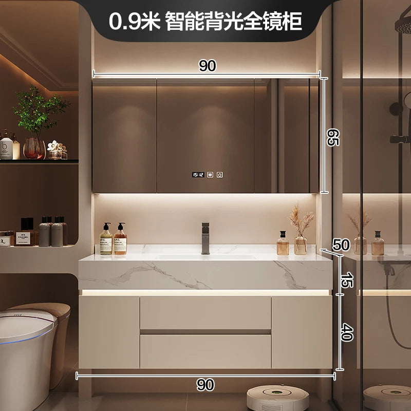 Simple Luxury Bathroom Vanities Washbasin Light Vanity White Bathroom Vanities Vintage Mirror Mobiletto Bagno Home Furniture