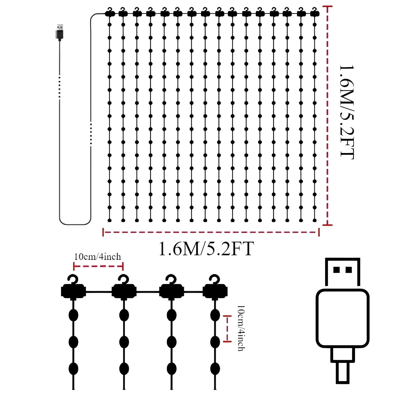 Smart LED RGB Curtain Lights USB App Control String  Music Sync DIY Pattern and Text Programmable Fairy Lights for Christmas