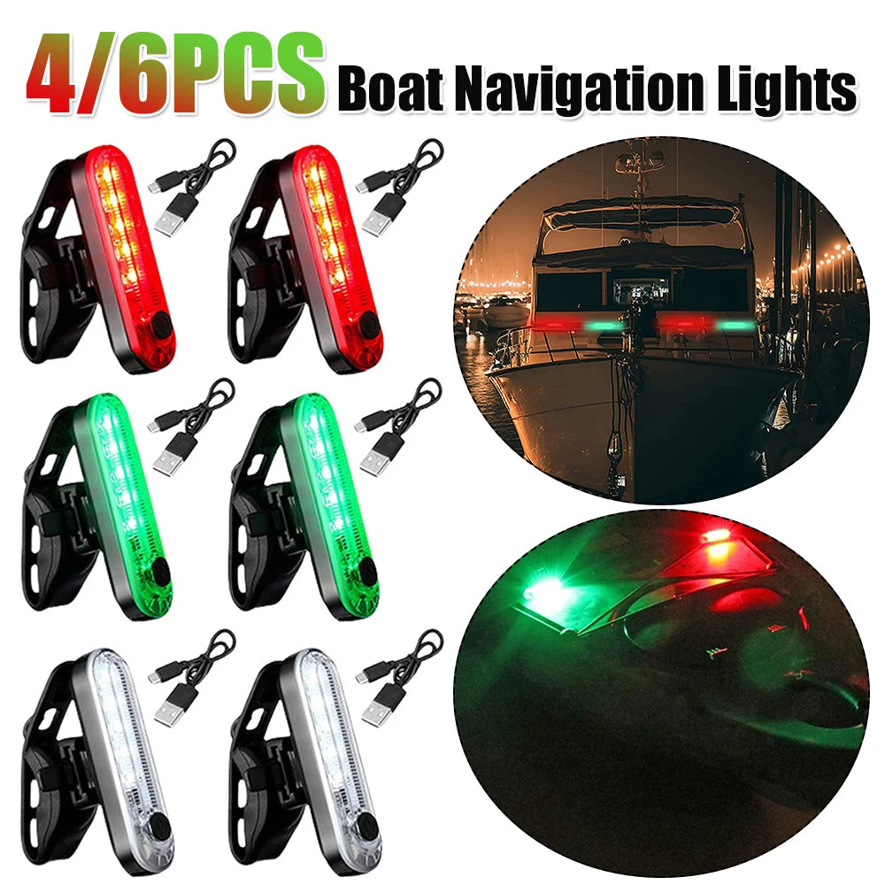 LED Boat Navigation Light 4 Modes Sailing Signal Lamp USB Charging Marine Yacht Warning Light for Night Kayaking Boating