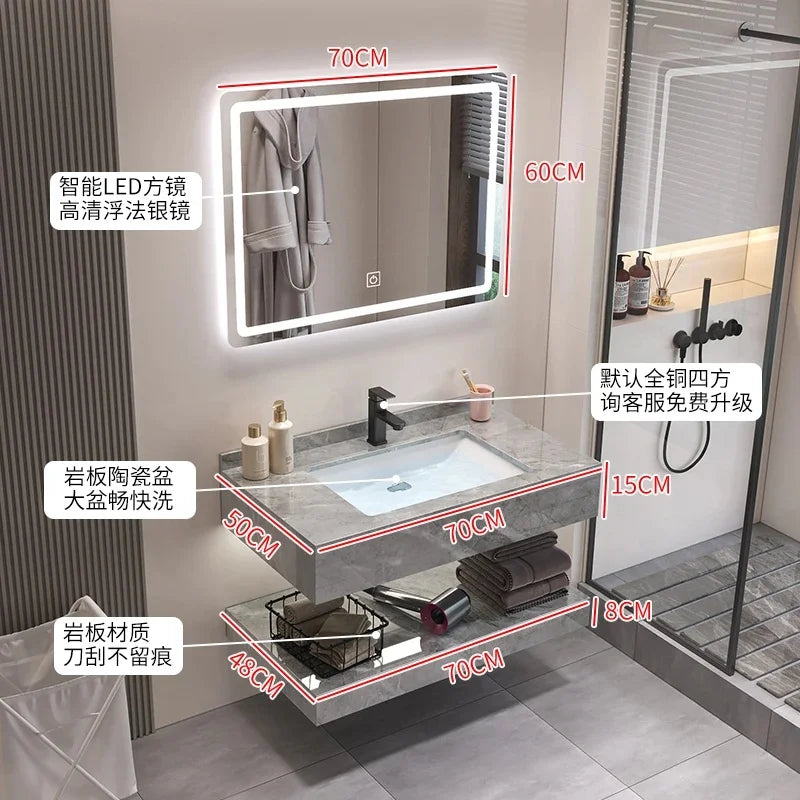 Vintage Light Grey Bathroom Vanity with Washbasin and Partition, Home Furniture