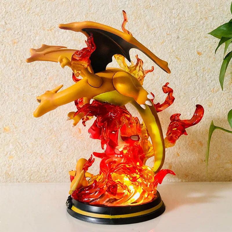 New Pokemon Evolution Mewtwo Figure Charizard Dragonite Blastoise Venusaur Gengar Led Light Anime Figurine Pvc Statue Model Gift