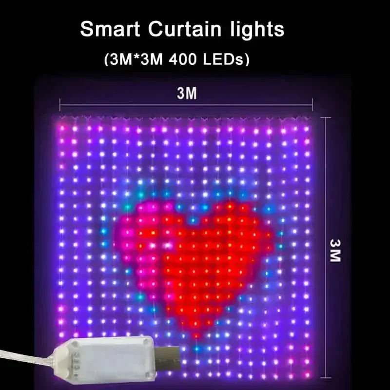 400LEDs Smart Curtain String Light Bluetooth APP Control Christmas Fairy Light DIY Picture Display Garland  Party Wedding Decor