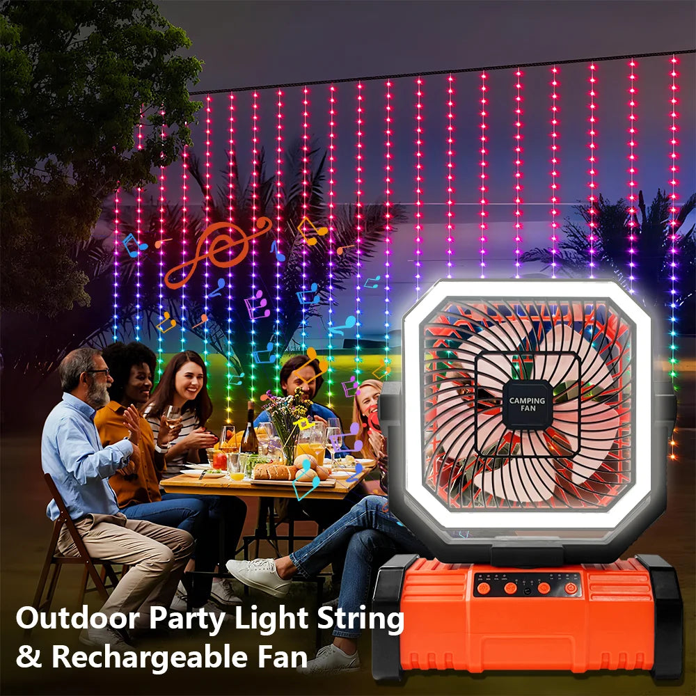 Multifunctional Outdoor Camping Fan Light Rechargeable Ceiling Fan with 3-speed Night Light and Power Bank Portable Fan