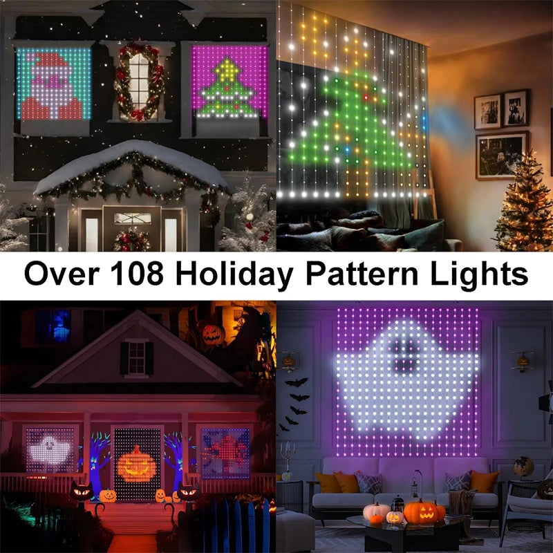 400LED 3.3x3.3ft Smart Curtain Lights RGBIC Window Fairy Light APP Control Remote Music Mode for Home Halloween Christmas Decor