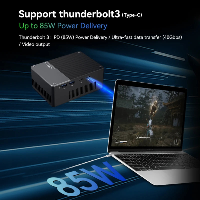 MOREFINE 2025 NEUER Mini-PC GPU G1 AI RTX 4090M/4080M/4060 Super-Grafikkarte 16GB GDDR6 Thunderbolt3 Rollenmaschinenlinie Typc Externer GPU-Computer