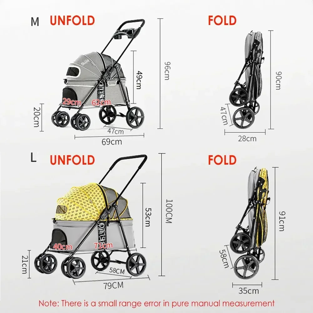 Outdoor Puppy Stroller Cat Dog Travel Breathable Pet Stroller Lightweight Folding Universal Wheels Small Medium Pet Stroller