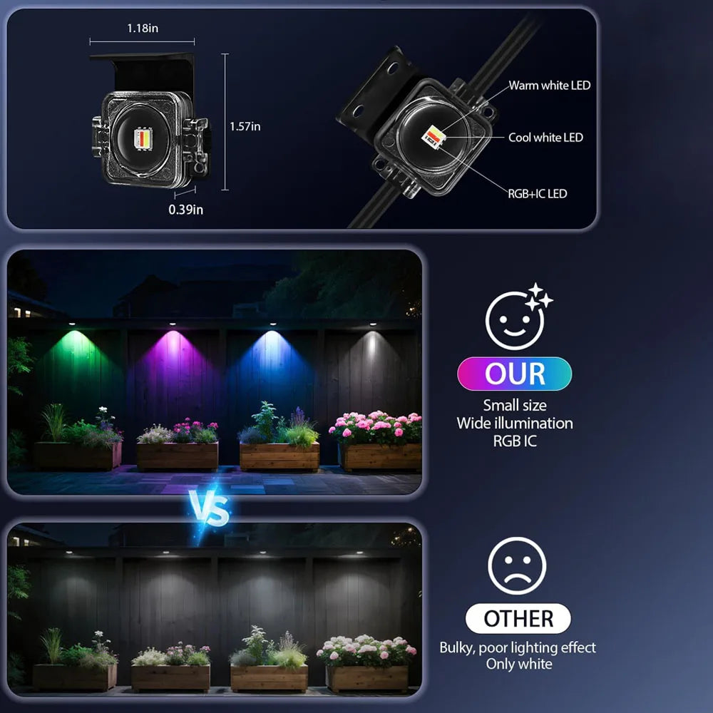 60M Smart RGB Eave Lights App & Remote IP67 Permanent Outdoor LED String Lights Home New Year Christmas Birthday DIY Lighting
