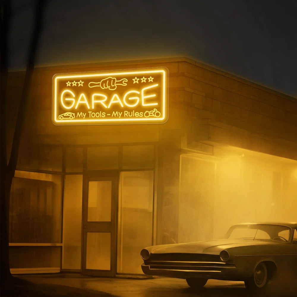 Garage Neon Sign 3D Carved Wall Art for Man Cave Tool Room & Shop Decor LED Light Sign with USB Power Easy Wall Mount Ideal Gift