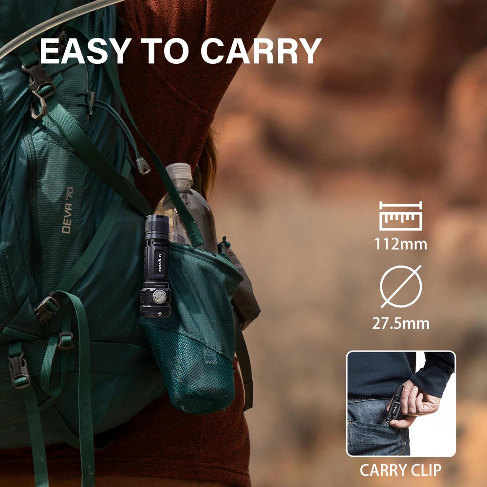 TOWILD BC10 EDC Flashlight Portable Rechargeable 4000lm IPX8 High Power Led Flashlight 21700 Torch For Camping  Outdoor Lighting