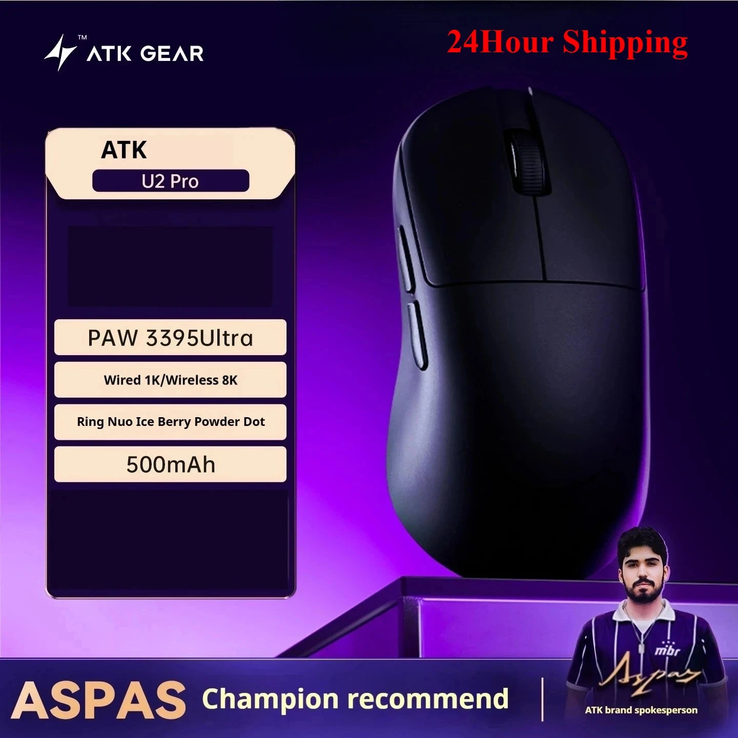 NEW ATK BlazingSky U2 INSTOCK PAW3950 8k Wireless Gaming Mouse 3mode Ultra Double 44g Lightweight E-sport Mouse Custom Accessory
