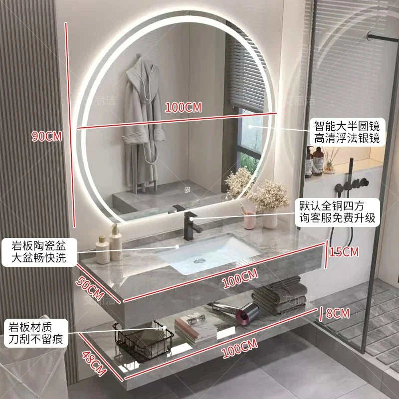 Vintage Light Grey Bathroom Vanity with Washbasin and Partition, Home Furniture