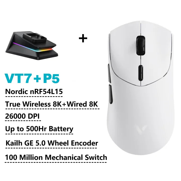 Rapoo VT7 /VT7 MAX Wireless Gaming Mouse True 8K Wireless Polling Rate 53g Lightweight Up to 500Hr Battery Life Macro Enabled