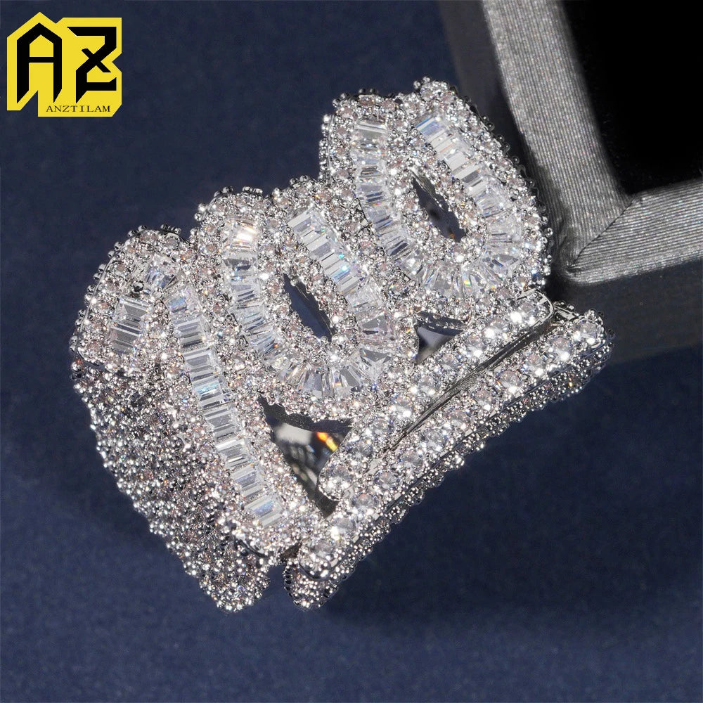 100 Points Ring Diamond Zircon Baguettes Ice Out For Men Women Fashion Bling Hip Hop Jewelry Drop Shipping