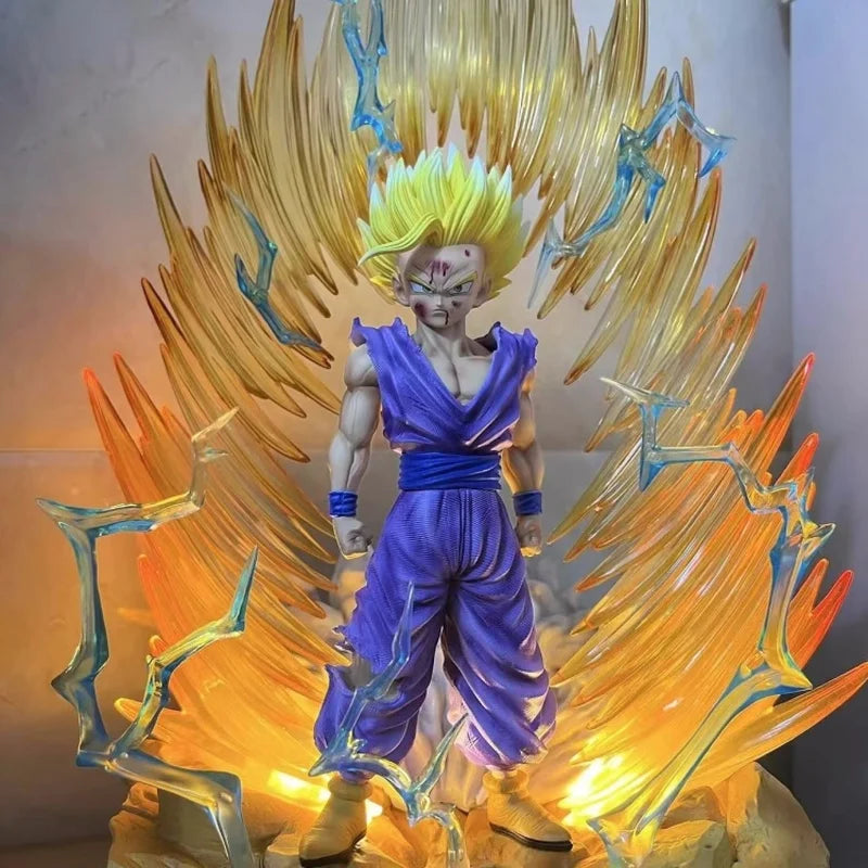New Dragon Ball Z Anime Figure Jt Super Saiyan 2 Gohan Large Model With Double Head Light-Up Base Background Ssj2 Gk Statue Toys