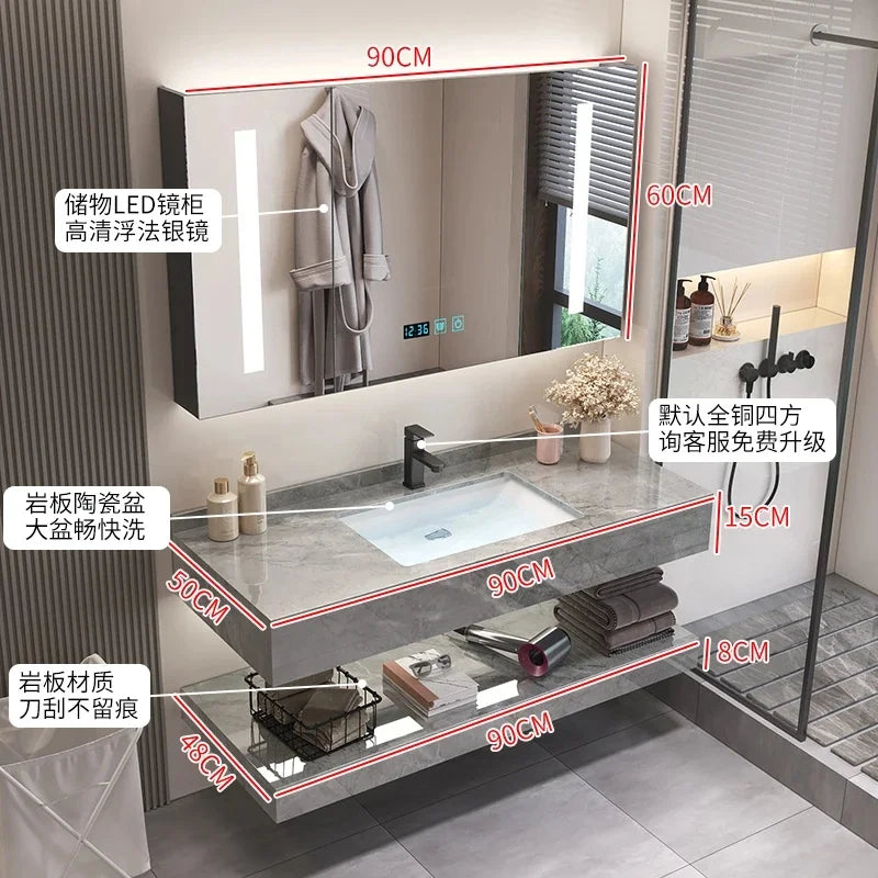 Vintage Light Grey Bathroom Vanity with Washbasin and Partition, Home Furniture