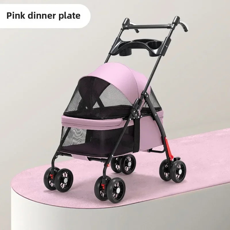 Small Pet Stroller 4 Wheels Light and Breathable Dogs Cats Dog Carrier Bearing  Pet Lightweight Foldable Cart Outdoor Trave