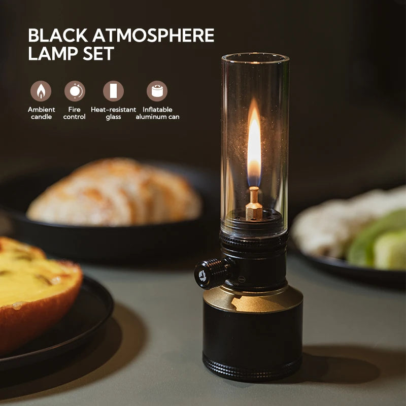 T-1D15 Vintage Gas Lamp Glamping Atmosphere Lantern with Glass Cover Classical Light Butane Mantle Lamp for Tent Outdoor Camping